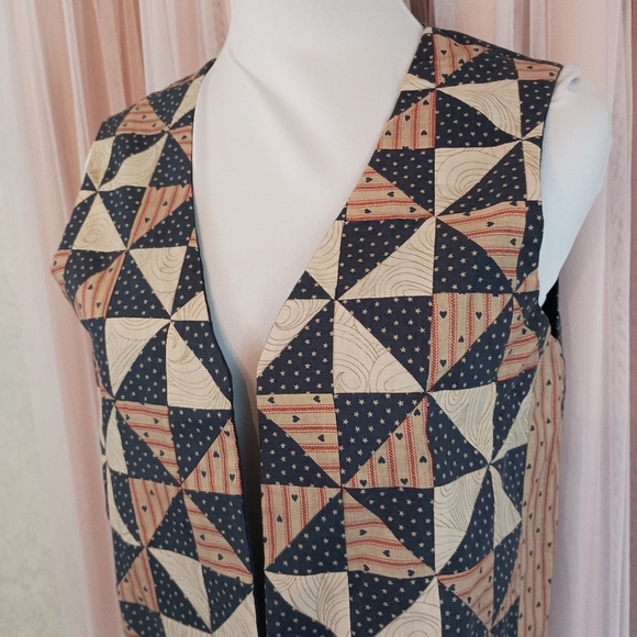 Vintage Other - Vintage 80s Homemade Americana Pinwheel Block Pattern Women's Vest Country